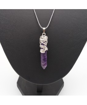 Amethyst Tribal Totem Dragon-Shaped Natural Stone Pendant Necklace