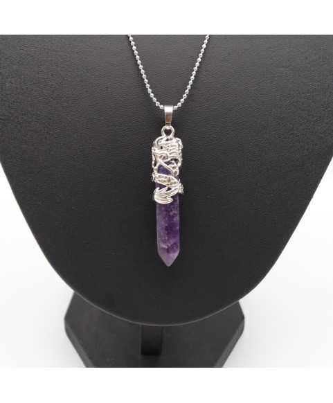 Amethyst Tribal Totem Dragon-Shaped Natural Stone Pendant Necklace