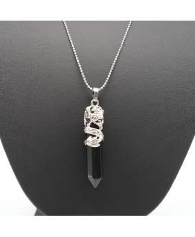 Black Agate Tribal Totem Dragon-Shaped Natural Stone Pendant Necklace