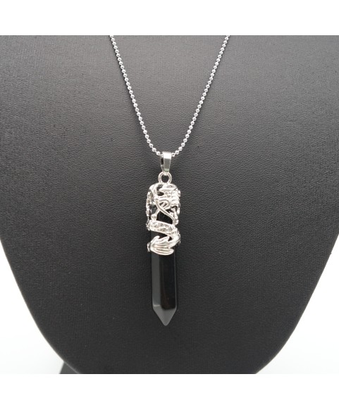 Black Agate Tribal Totem Dragon-Shaped Natural Stone Pendant Necklace