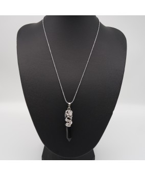 Black Agate Tribal Totem Dragon-Shaped Natural Stone Pendant Necklace