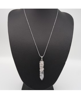 White Crystal Tribal Totem Dragon Shaped Natural Stone Pendant Necklace