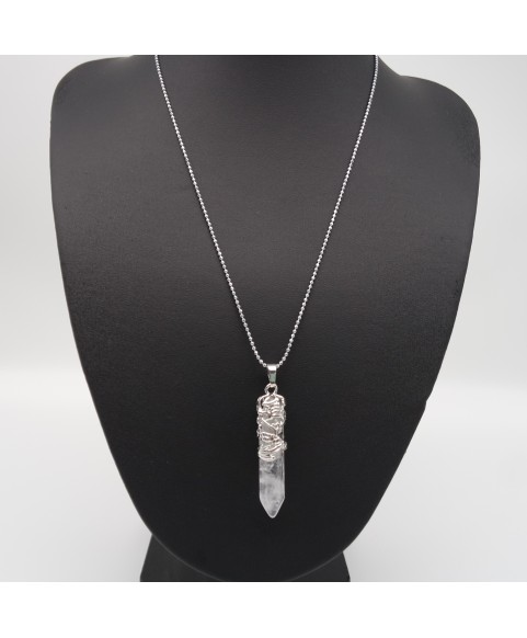 White Crystal Tribal Totem Dragon Shaped Natural Stone Pendant Necklace