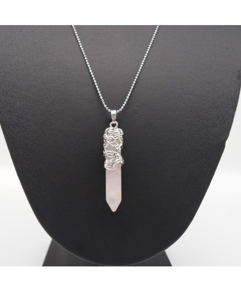 Pink Crystal Tribal Totem Dragon Shaped Natural Stone Pendant Necklace