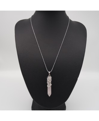 Pink Crystal Tribal Totem Dragon Shaped Natural Stone Pendant Necklace