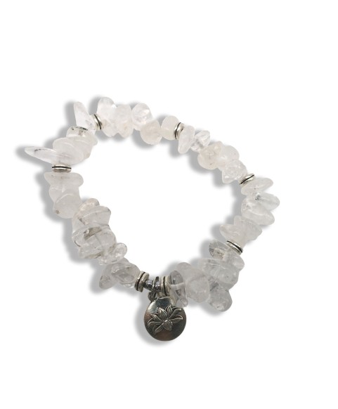 Natural White Crystal Polished Stone Ancient Anemone Pendant Bracelet