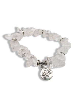Natural White Crystal Polished Stone Ancient Anemone Pendant Bracelet