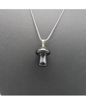Obsidian Mushroom Pendant Necklace