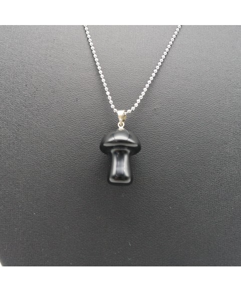 Obsidian Mushroom Pendant Necklace